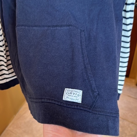 Orvis Navy Stripe Raglan Sleeve Hooded Pullover Cozy Hoodie Size Large - Picture 5 of 11